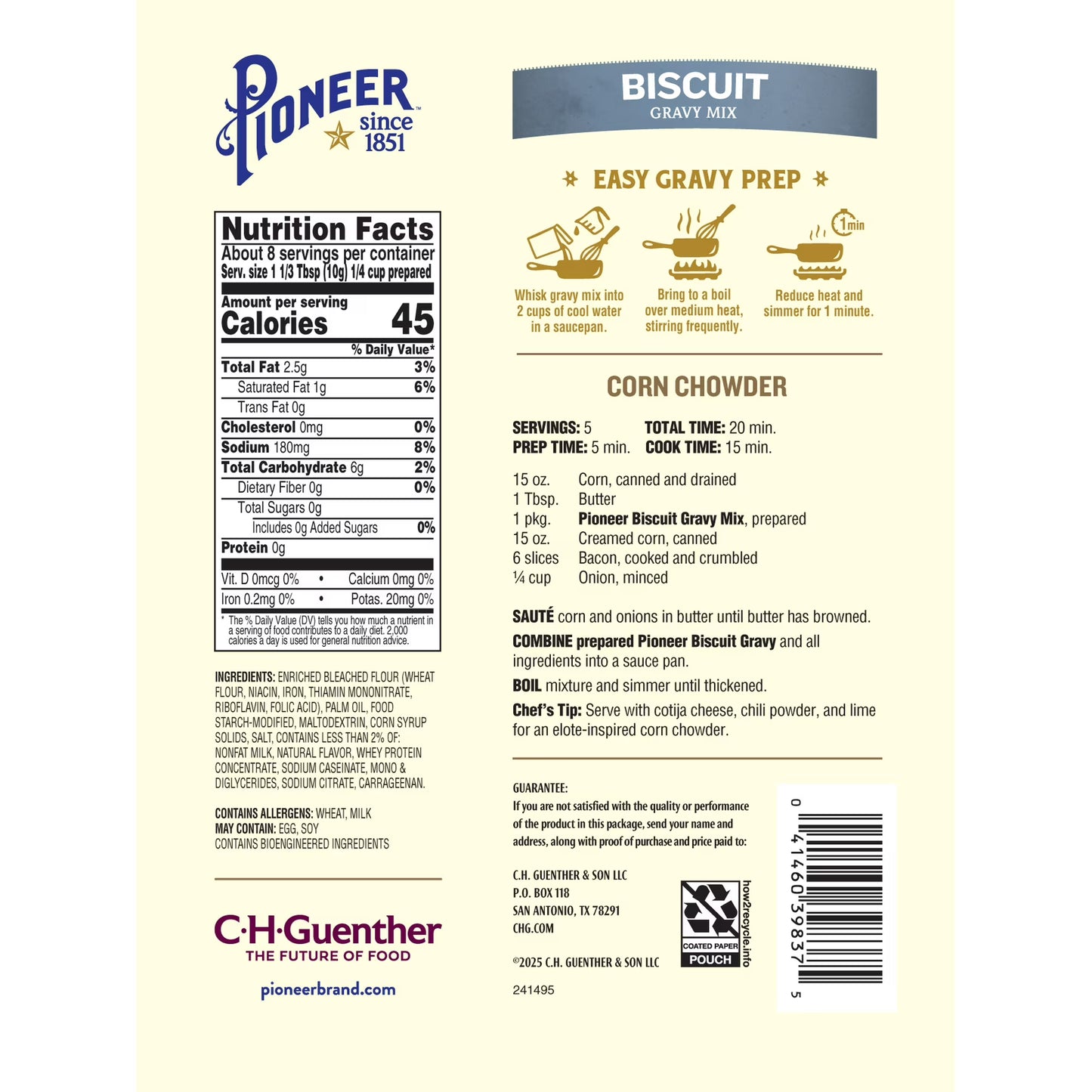 Pioneer Biscuit Gravy Mix, 2.75 oz – Just Add Water for Rich, Creamy Gravy – Perfect for Biscuits, Breakfast, and More!