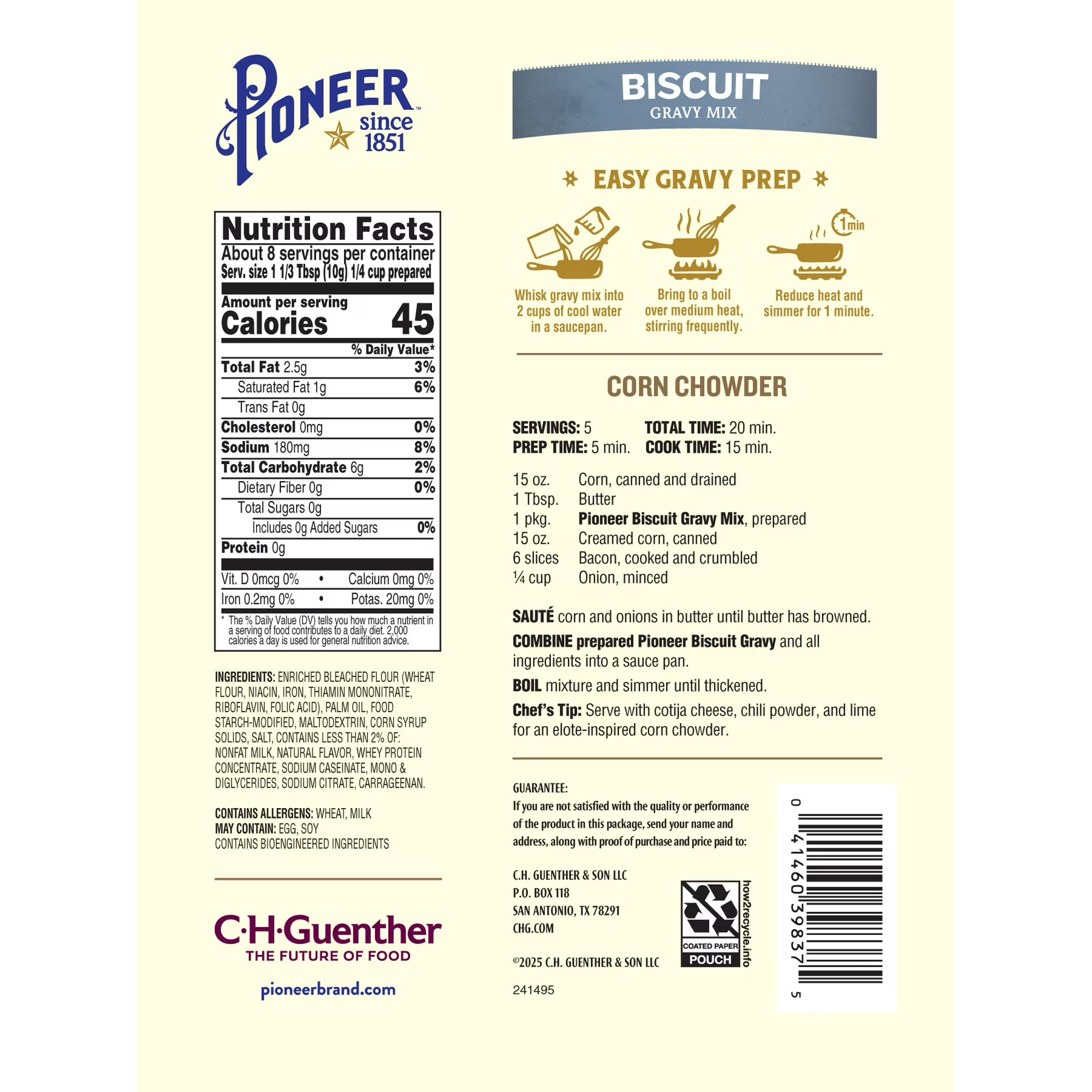 Pioneer Biscuit Gravy Mix, 2.75 oz – Just Add Water for Rich, Creamy Gravy – Perfect for Biscuits, Breakfast, and More!