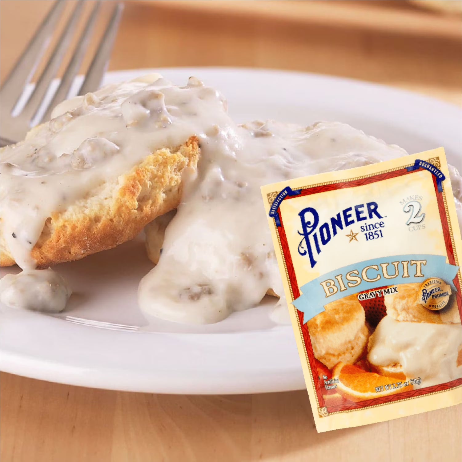 Pioneer Biscuit Gravy Mix, 2.75 oz – Just Add Water for Rich, Creamy Gravy – Perfect for Biscuits, Breakfast, and More!