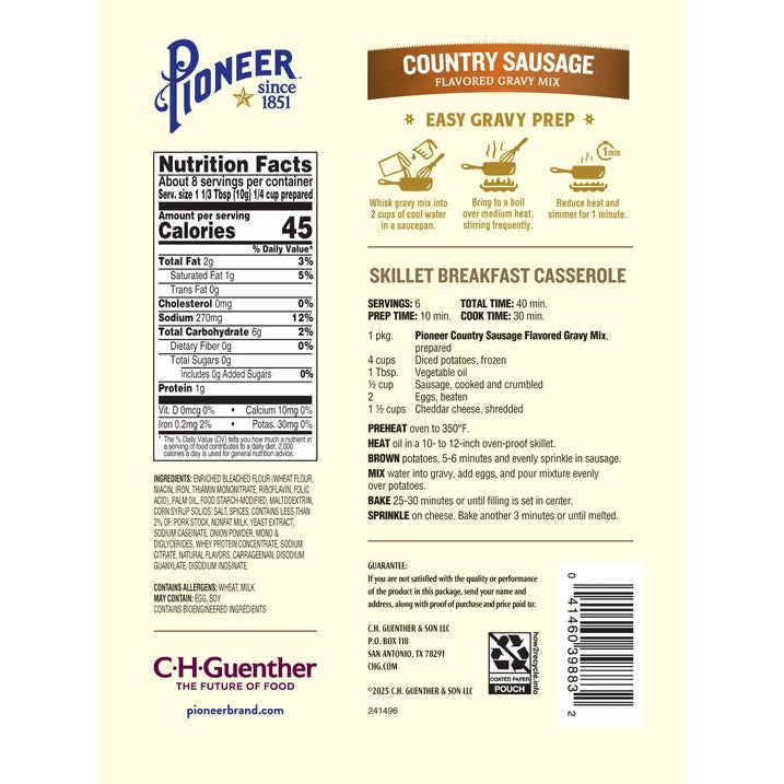 Pioneer Brand Country Sausage Gravy Mix, 2.75 oz - Makes 2 Cups