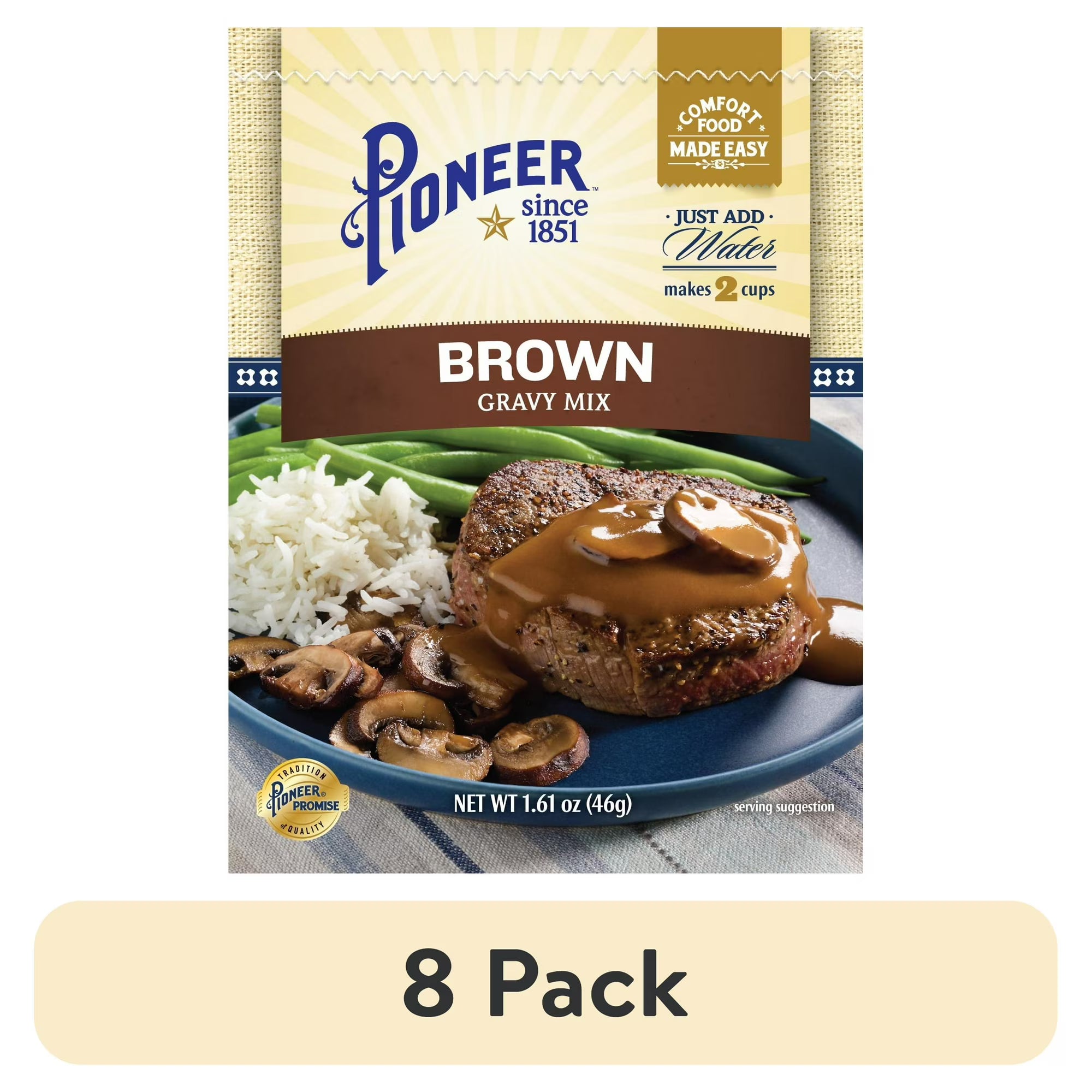 Pioneer Brown Gravy Mix, 1.61 oz – Makes 2 Cups of Rich, Savory Gravy – Just Add Water for a Quick, Delicious Meal Addition