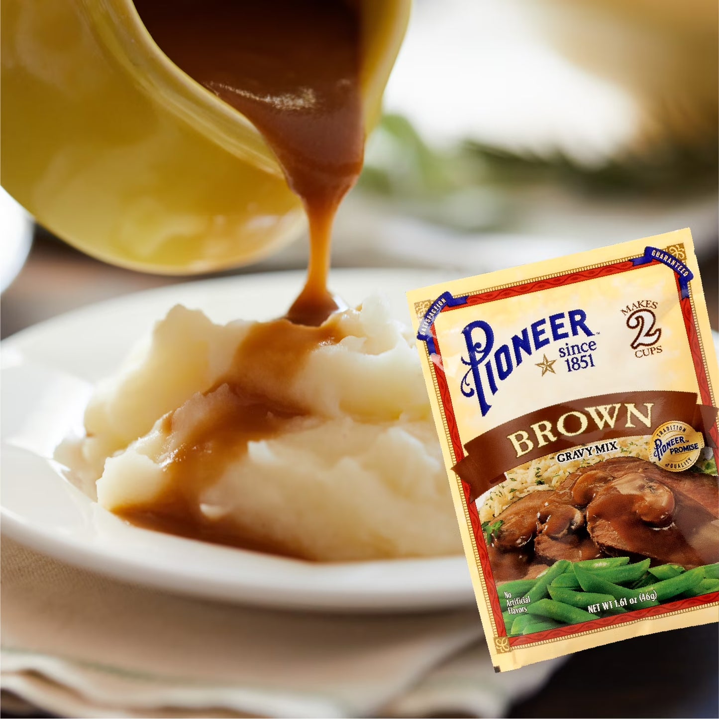 Pioneer Brown Gravy Mix, 1.61 oz – Makes 2 Cups of Rich, Savory Gravy – Just Add Water for a Quick, Delicious Meal Addition