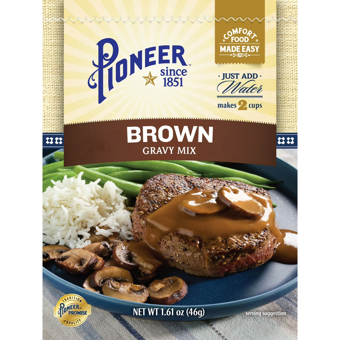 Pioneer Brown Gravy Mix, 1.61 oz – Makes 2 Cups of Rich, Savory Gravy – Just Add Water for a Quick, Delicious Meal Addition