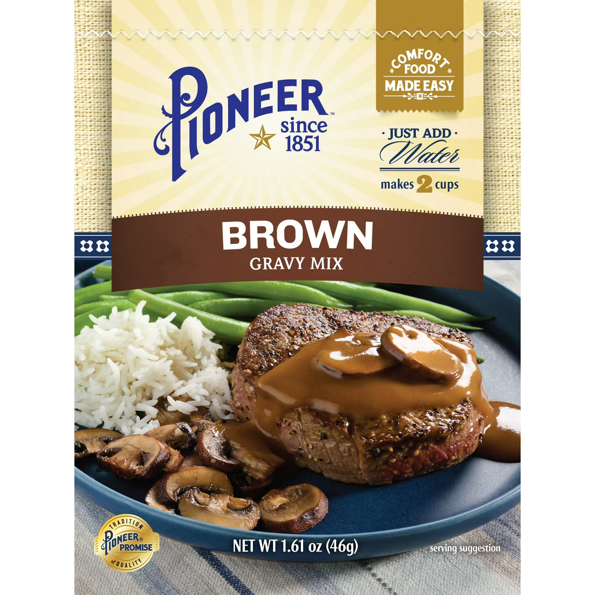 Pioneer Brown Gravy Mix, 1.61 oz – Makes 2 Cups of Rich, Savory Gravy – Just Add Water for a Quick, Delicious Meal Addition