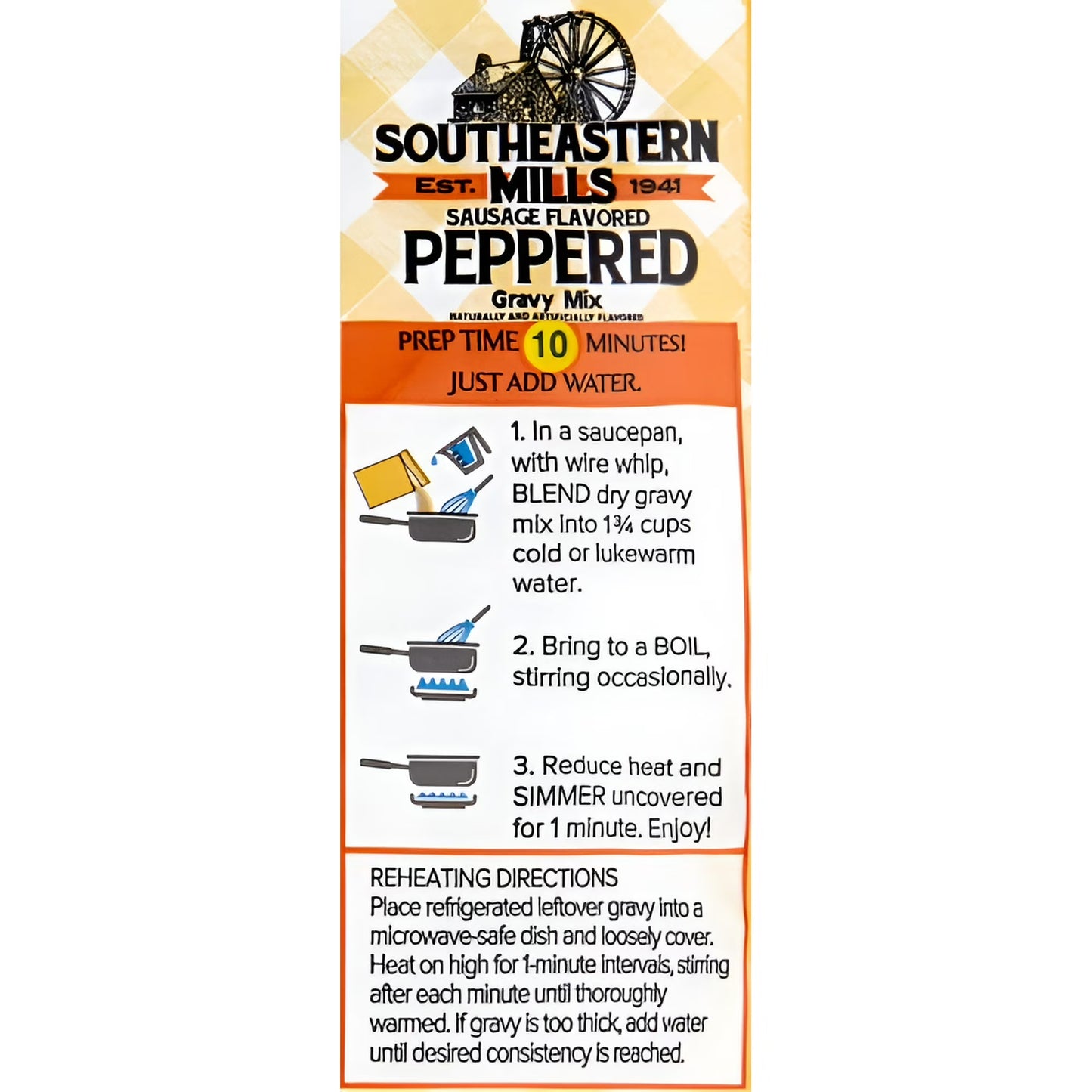 Southeastern Mills Peppered Gravy Mix with Sausage Flavor, 2.75 oz Pouch – Hearty, Southern-Style Gravy for Biscuits and More