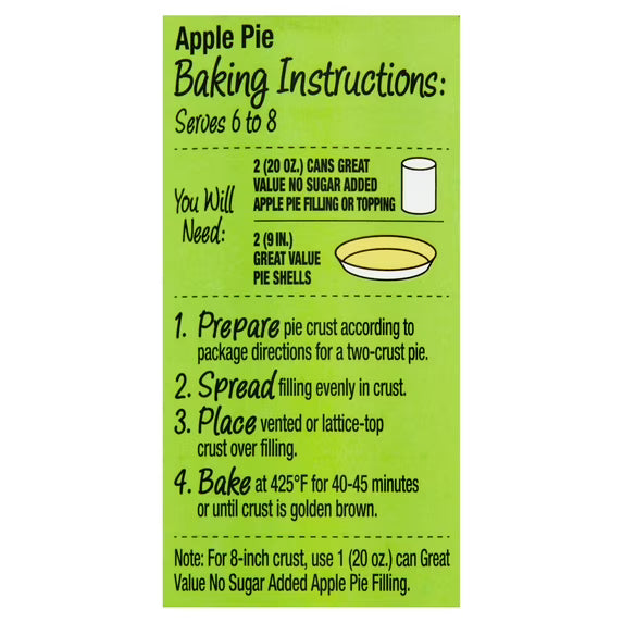 Great Value No Sugar Added Apple Pie Filling & Topping, 20 oz
